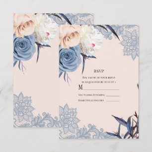 Invitation Bleu Poussiéreux et Péché de Fleurs en Dentelle Ma
