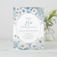 Bleu Poussiéreux Fleurs Aquarelle 5ème Anniversair