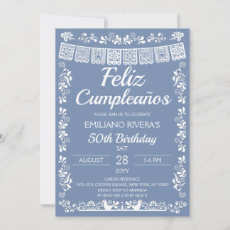 Invitation Bleu Poussiéreux Joyeux Anniversaire 50e Anniversa