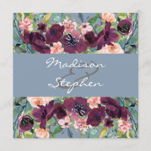 Invitation Bleu Poussiéreux Mariage Aquarelle Bourgogne