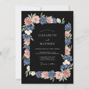 Invitation Bleu Poussiéreux Mariage Floral Impressionniste