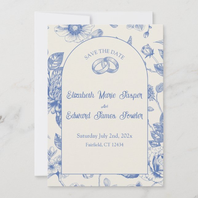 Invitation Bleu Riche Floral Toile Floral France Enregistrer  (Devant)