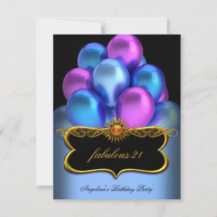 Invitation Bleu rose Fabrique Black Gold Balloons Anniversair