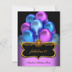 Invitation Bleu Rose Fantastique Ballons Noir Or Anniversaire