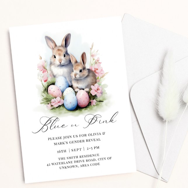 Invitation Bleu rose Oeuf de Pâques lapin lapin Révélation de (Créateur téléchargé)