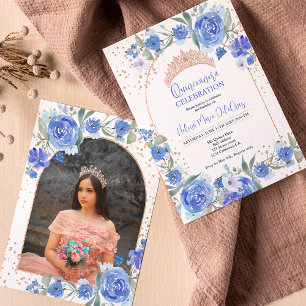 Invitation Bleu Rose or tiara princesse Quinceanera
