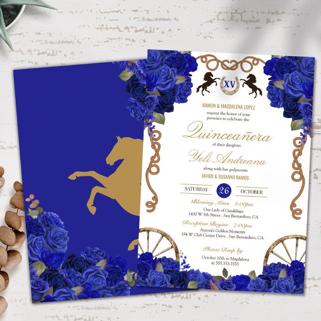Invitation Bleu Rose Ouest Charra Quinceañera (Créateur téléchargé)
