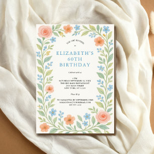 Invitation Bleu Rose Poussiéreux Bleu Floral Aquarelle 60ème 