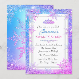Invitation Bleu rose violet hiver Wonderland Sweet 16 Invitat