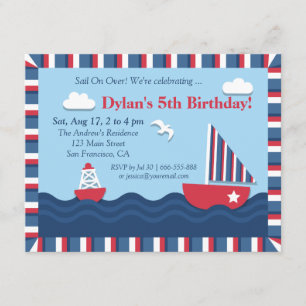 Invitation Bleu Rouge Blanc Nautique Thème Anniversaire