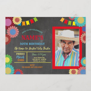 Invitation Bleu rouge de fans roses mexicaines de photo