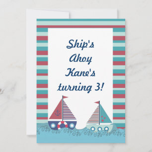 Invitation Bleu rouge Nautique Bateau à voile Anniversaire In