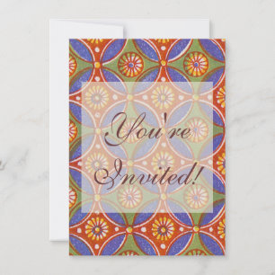 Invitation Bleu rouge Rustique coloré Cercle Egypte Motif d'a