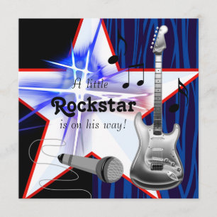 Invitation Bleu rouge Zebra Rockstar Baby Boy Show