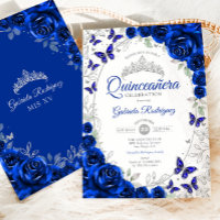 Bleu Royal Argent Floral Quinceanera