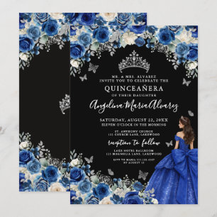 Invitation Bleu Royal Argent Noir Quinceanera
