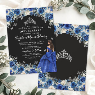 Invitation Bleu Royal Argent Noir Quinceanera