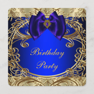 Invitation Bleu royal et fête d'anniversaire d'or