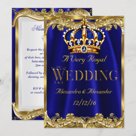 Invitation Bleu Royal Marine Couronne de Mariage Or 3