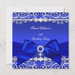 Invitation Bleu Royal Nœud Fête d'anniversaire Noir Argent