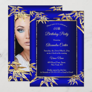 Invitation Bleu Royal Or Bambou photo Fête d'anniversaire