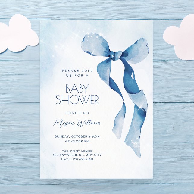 Invitation Bleu ruban baby shower (Créateur téléchargé)