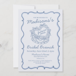 Invitation Bleu Ruban Rétro Cœur Coquette Gâteau Mariage Peti