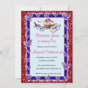 Invitation Bleu Ruban Rouge Parties scintillant Royal Princes