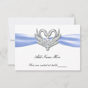 Invitation Bleu Ruban Swans en argent Table Place Card