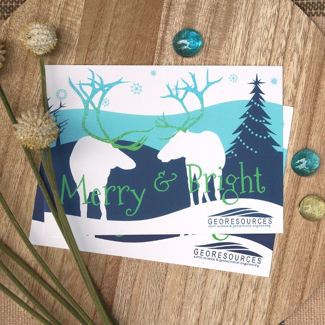 Invitation Bleu rustique, Blanc Reindeer Company Logo Holiday (Rustic Blue, Turquoise, Green Elk Company Holiday Christmas Cards, for Green, Blue Business Logo)