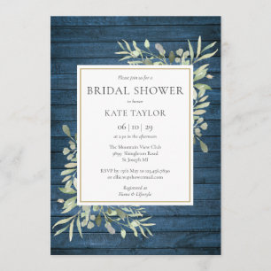 Invitation Bleu Rustique Bois de campagne Fête des mariées de