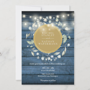 Invitation Bleu Rustique Bois vert String Mariage