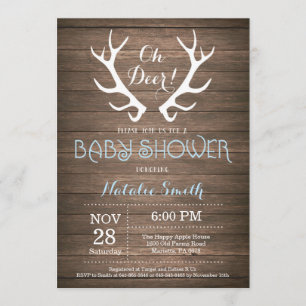 Invitation Bleu rustique d'invitation de baby shower d'Antler