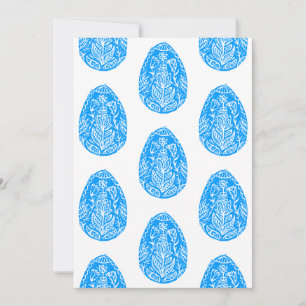Invitation Bleu Rustique Floral Oeuf de Pâques Linocut