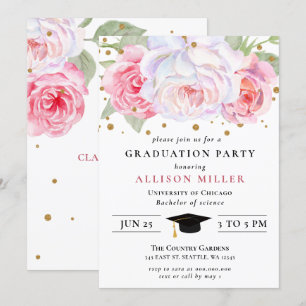 Invitation Bleu Rustique Or Floral Graduation Botanique