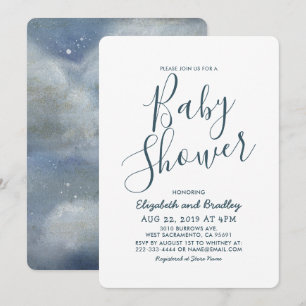 Invitation Bleu Rustique Vintage Nuages Baby Shower