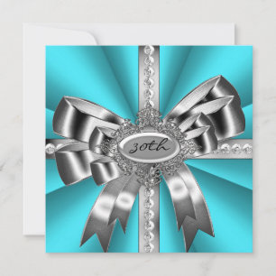 Invitation Bleu sarcelle Aqua Argent Arc 30ème Noir Blanc Pie