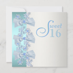 Invitation Bleu sarcelle blanc flocon de neige Sweet Sixteen