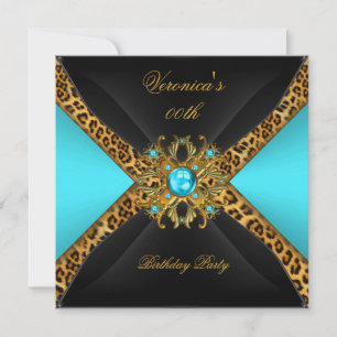 Invitation Bleu sarcelle Or Noir Léopard Bijou Fête d'anniver