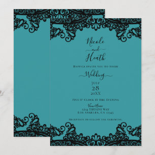 Invitation Bleu sarcelle vert et noir Elégant mariage en dent