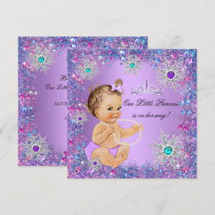 Invitation Bleu sarcelle Violet Rose Princesse Baby Shower Br