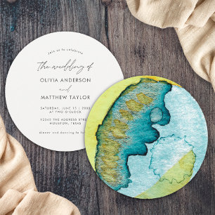 Invitation Bleu Simple Abstrait Aquarelle Art Mariage unique