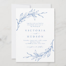 Invitation Bleu simple couronne botanique mariage rustique