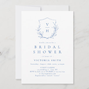 Invitation Bleu simple crête botanique monogramme douche nupt