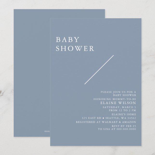 Invitation Bleu Simple Élégant Baby shower Moderne (Devant / Derrière)
