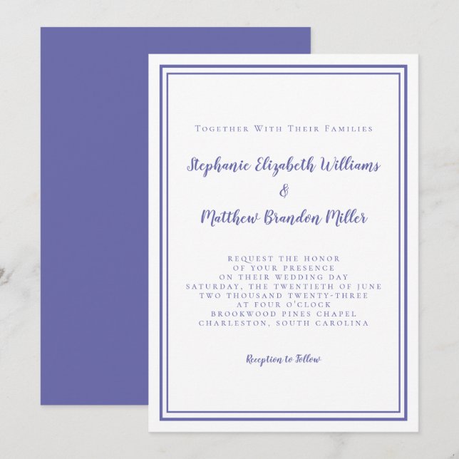 Invitation Bleu Simple Minimaliste Mariage chic (Devant / Derrière)