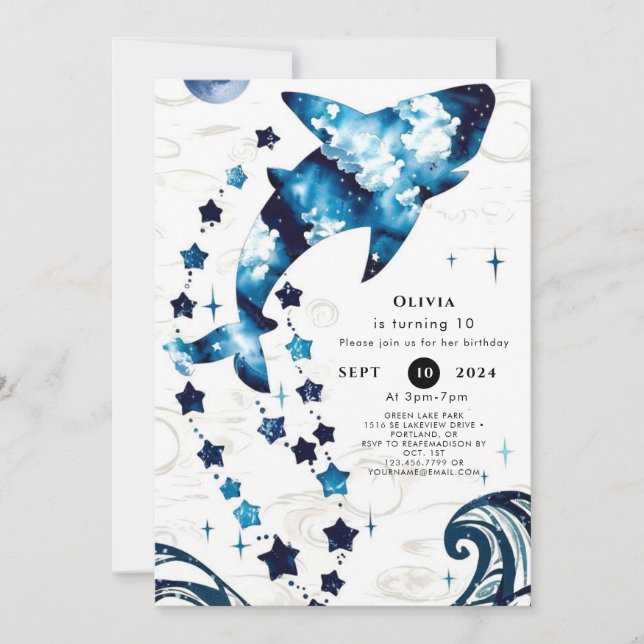 Invitation Bleu simple Requin pour enfants anniversaire (Devant)