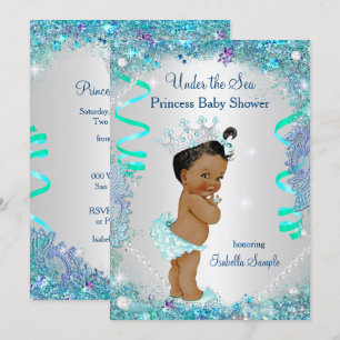 Invitation Bleu sous la princesse de la mer Baby Shower Ethni