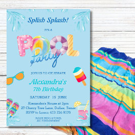 Invitation Bleu Splish Splash Enfants Pool Party