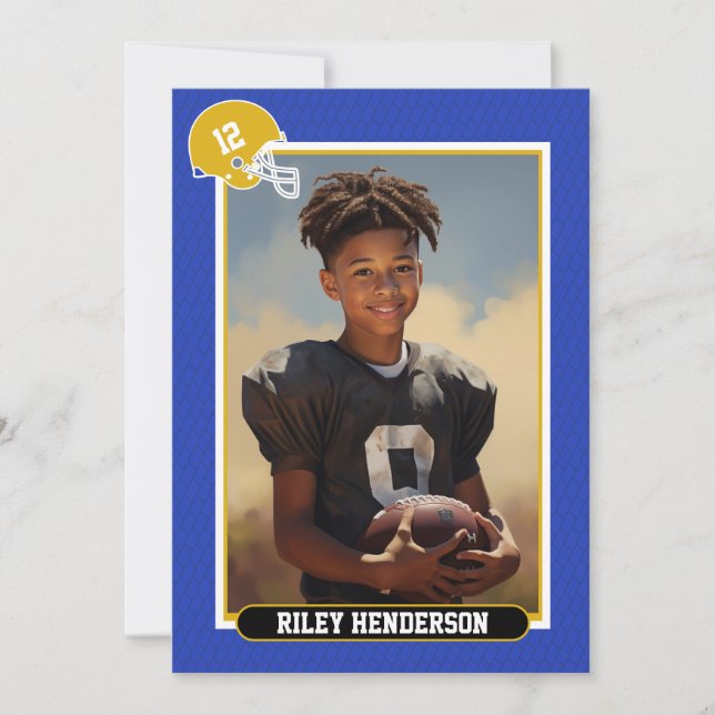 Invitation Bleu Sport Photo Football Anniversaire (Devant)